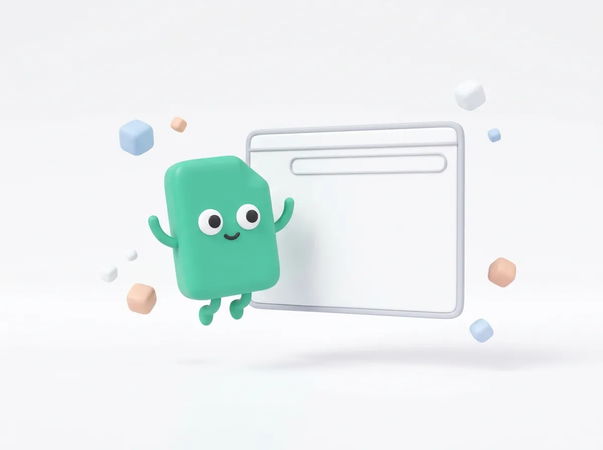 A green file character jumping into a browser window