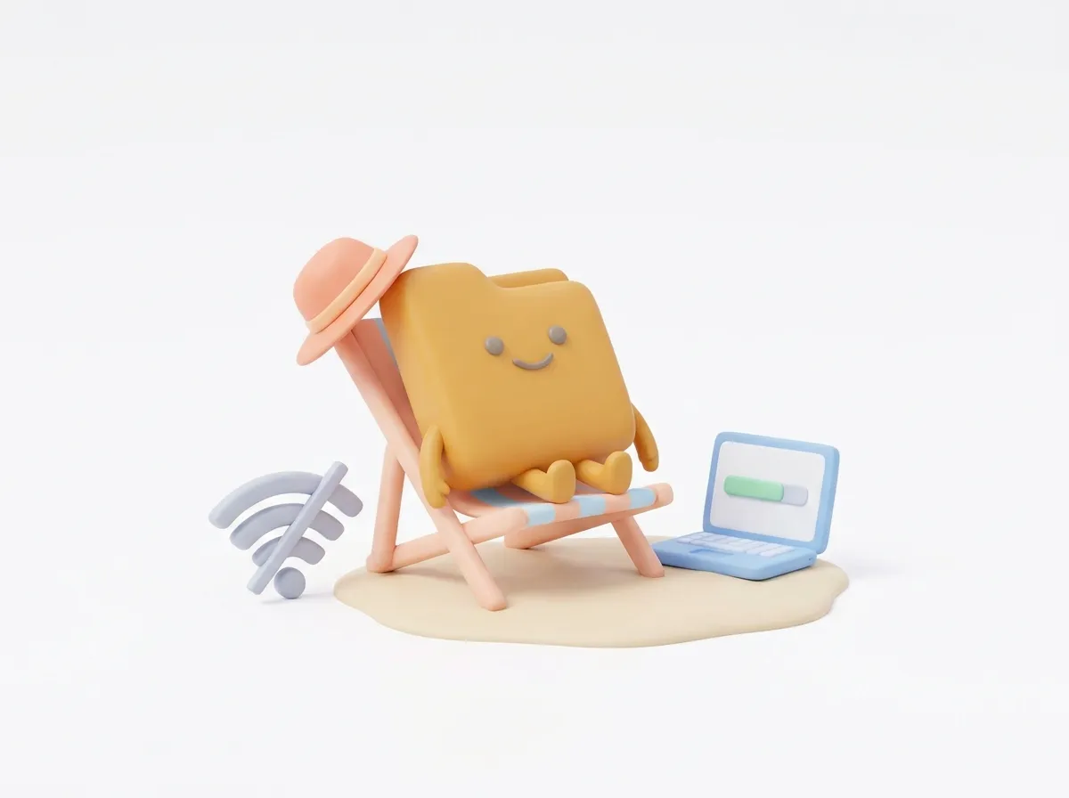 File character relaxing next to a crossed-out wifi sign
