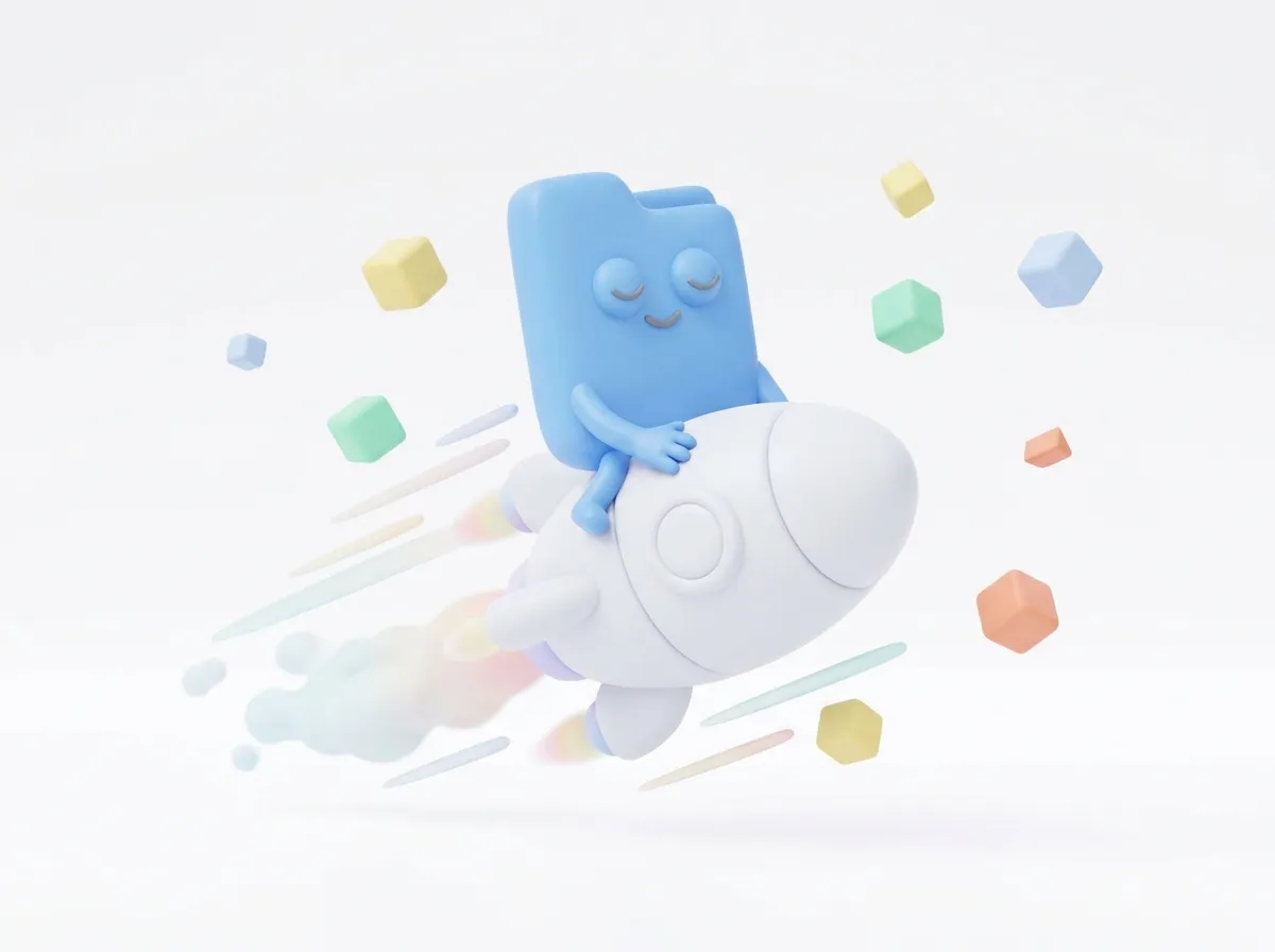 File character riding a rocket