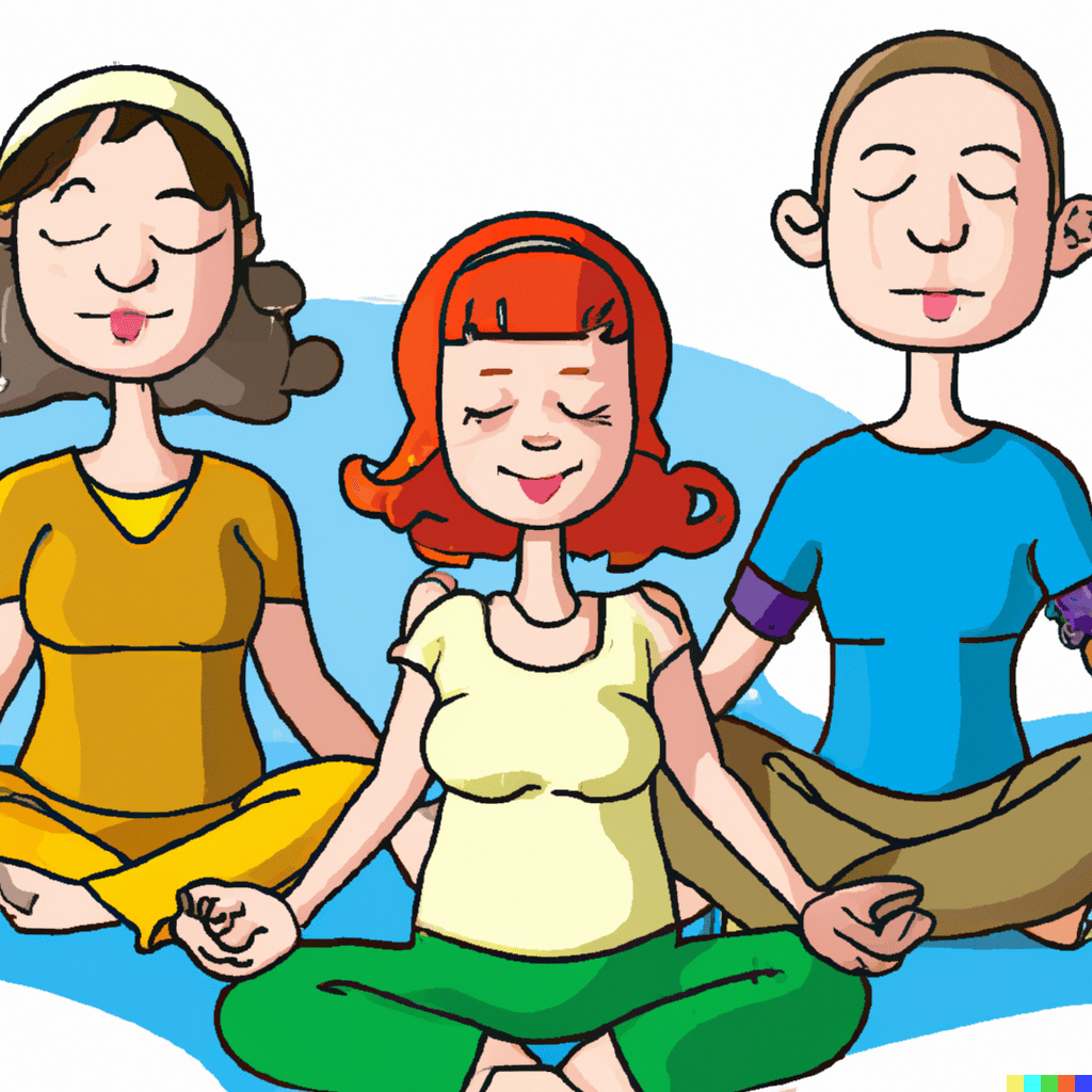 3 animated cartoon doing 5 basics of mindfulness meditation practice