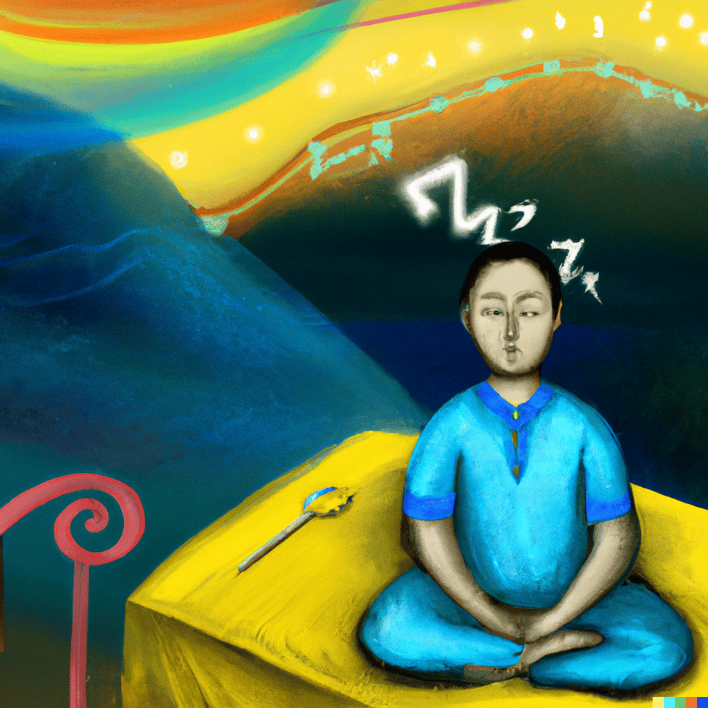 Painting of a man doing sleep meditation