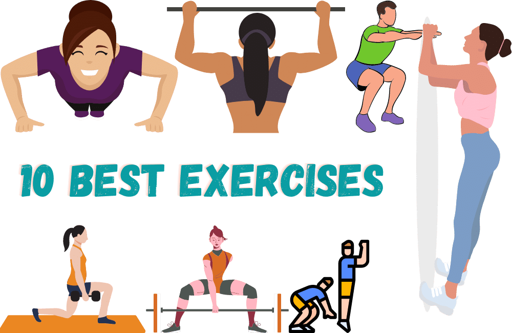 an illustration of 10 best exercises for a complete workout