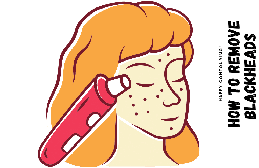 an illustration of a girl trying to remove blackheads.
