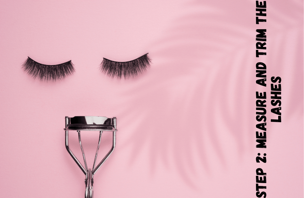 an illustration of two eye lashes and a trimmer of lashes to apply false lashes.