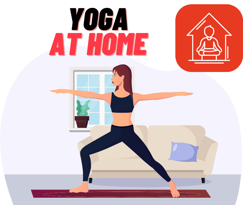 an illustration of girl doing yoga at home.