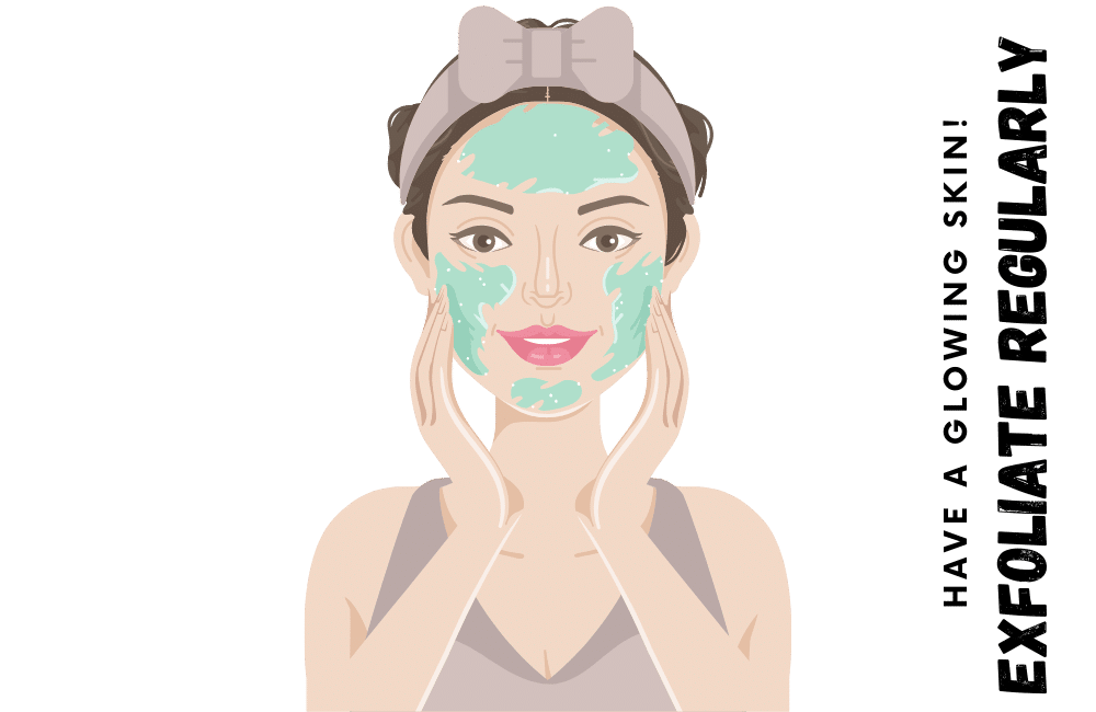 An illustration of a girl exfoliating her skin as a part of her daily skincare routine.