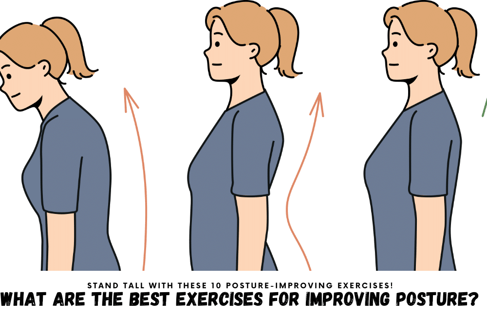 An illustration of a girl standing with good posture, straight back, shoulders back and down, and head held high. She is doing one of the 10 posture-improving exercises.