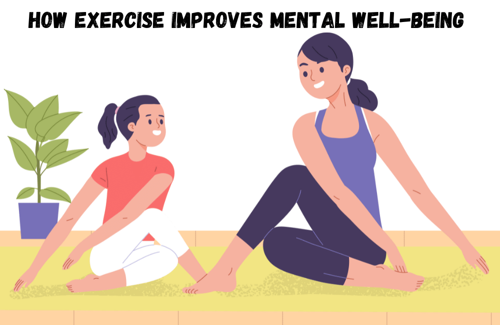 An illustration of a mother telling a daughter How Exercise Improves Mental Well-Being.