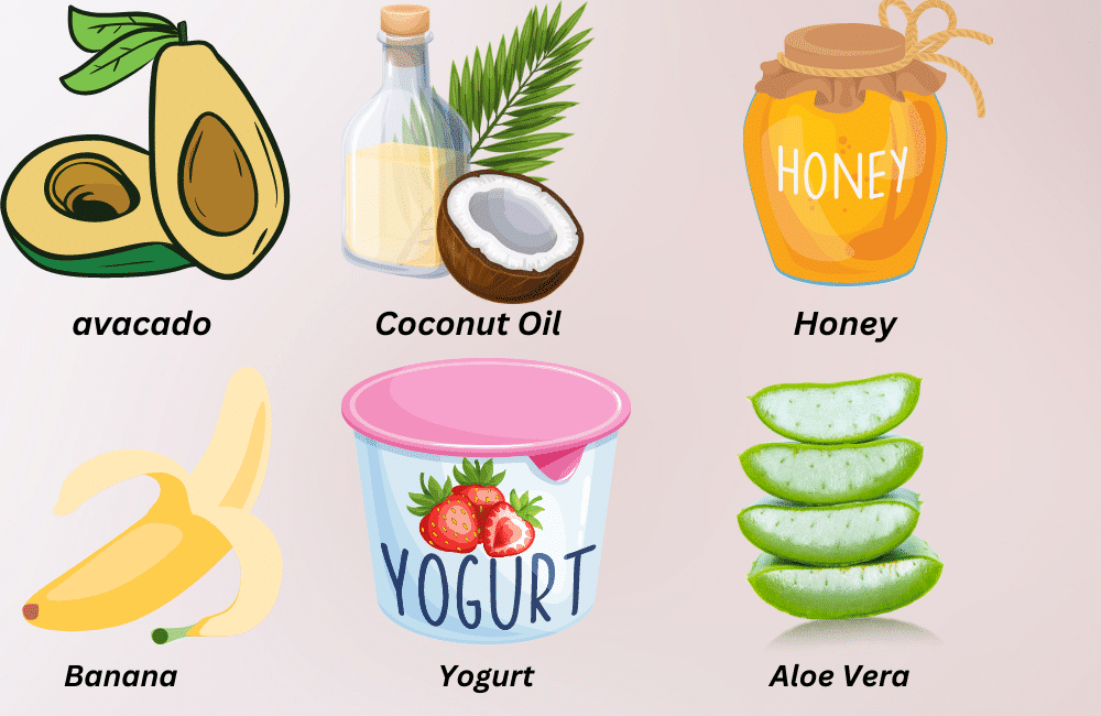 an illustration of  a ingredients use in a homemade hair mask.