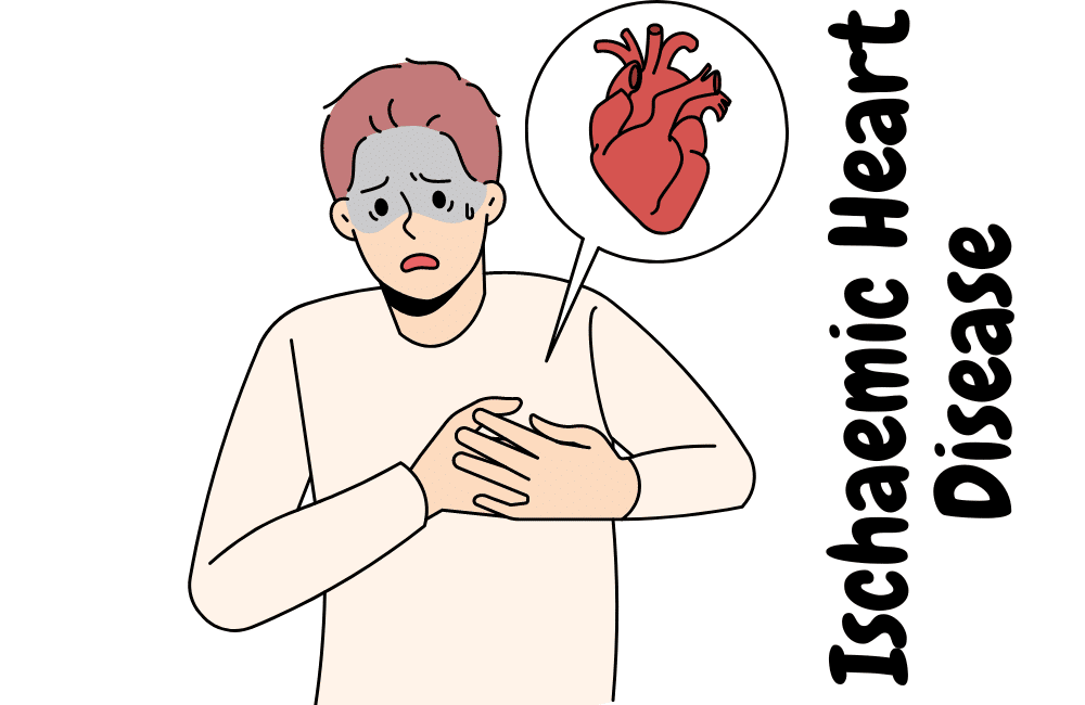 an illustration of a boy suffering with  Ischemic Heart Disease.