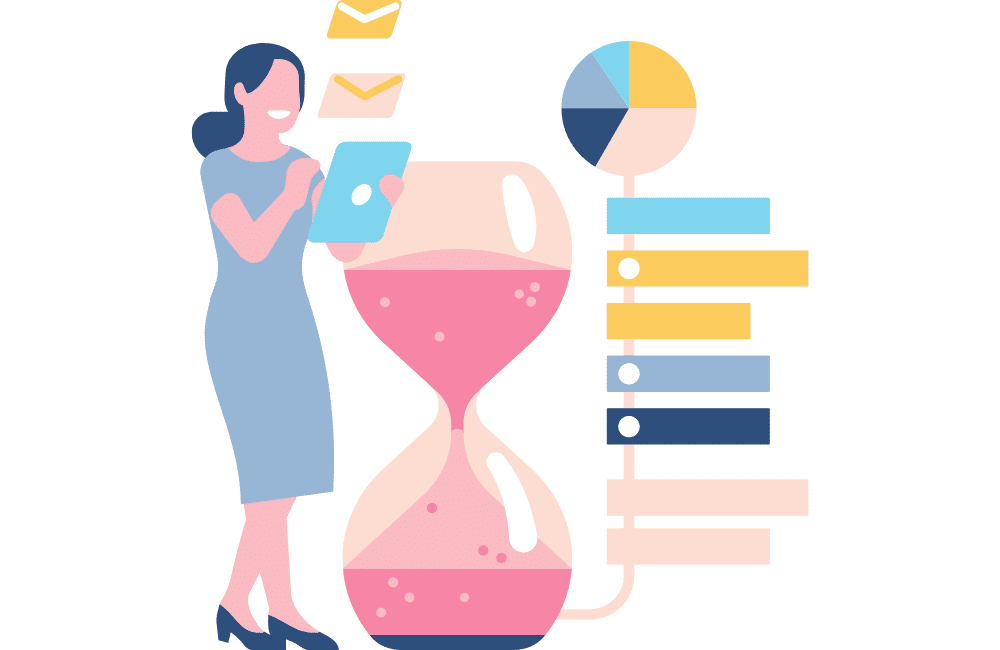 an illustration of a girl trying to know the function of effective time management.