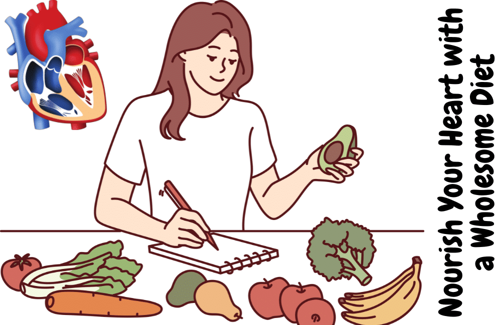 an illustration of a girl planning her diet to nourish her heart with a wholesome diet.