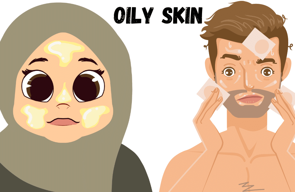 an illustration of a girl and a boy suffering with oily skin.