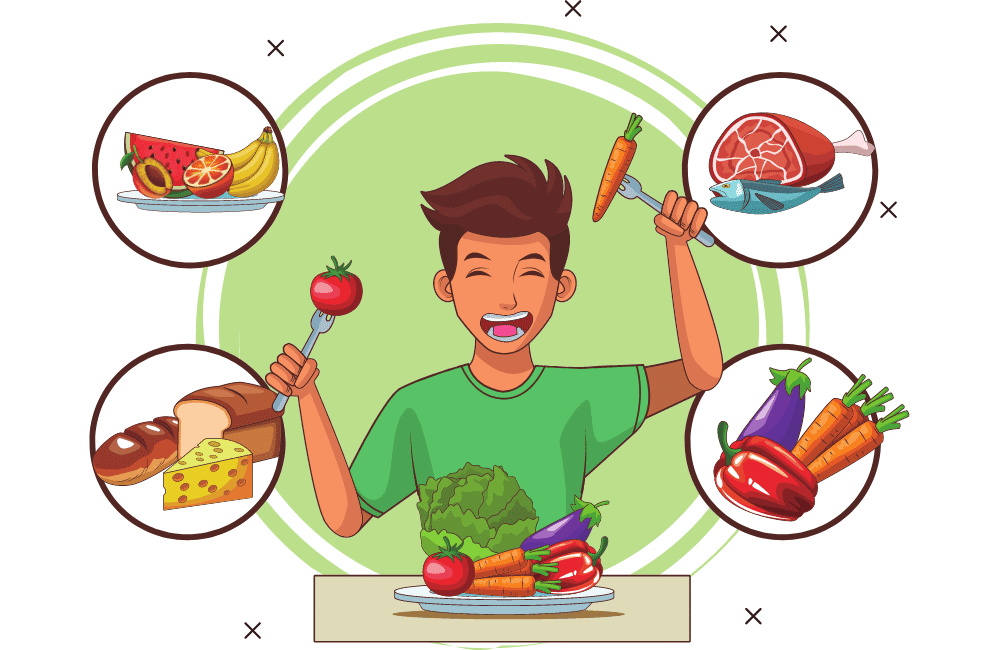 an illustration of The Importance of Low-Fat Milk in a Balanced Diet by comparing it with chicken wrap and vegetable.