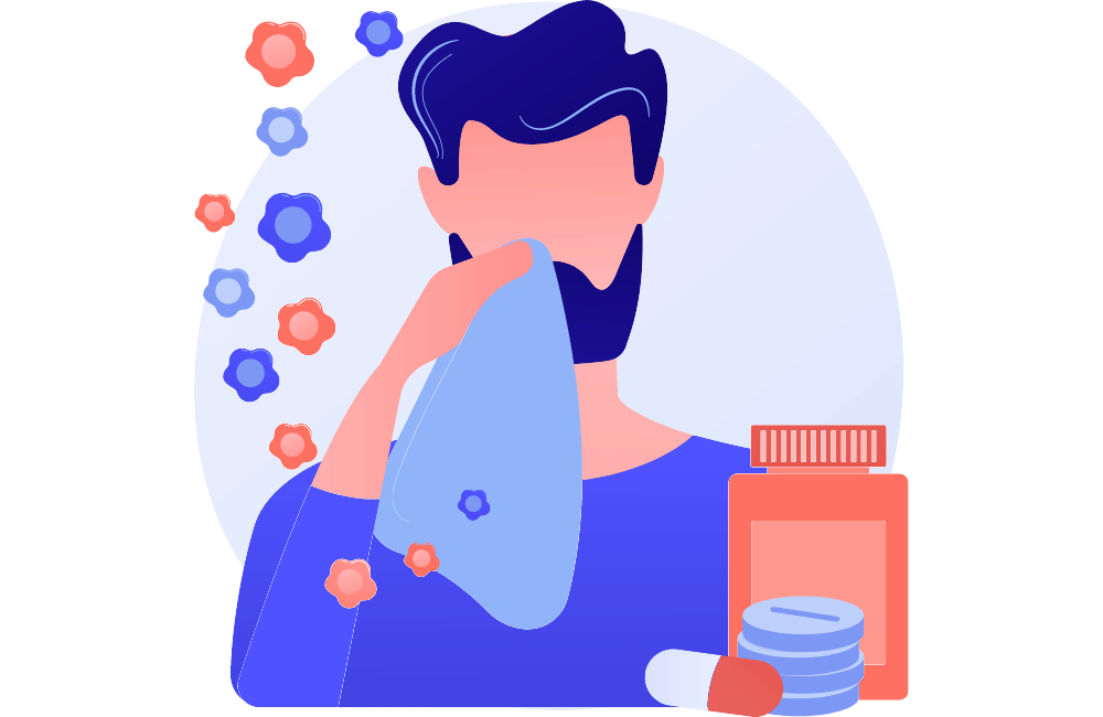 an illustration of a person having a handkerchief in his hand and wants immunotherapy.