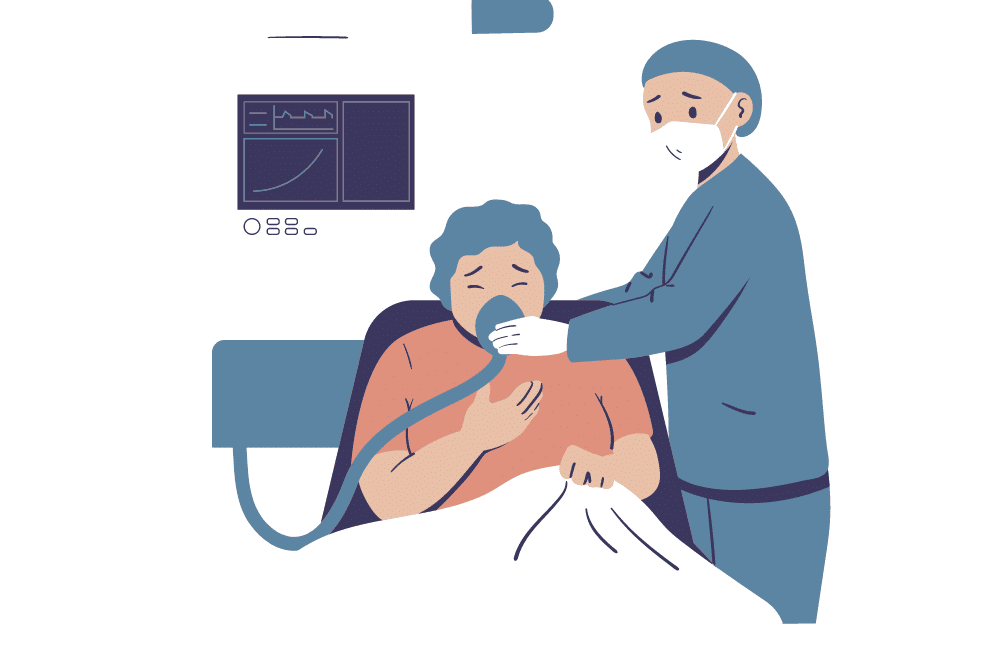an illustration of a doctor is trying to save a patient suffering from shortness of breath.
