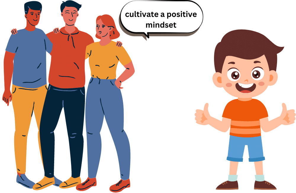 an illustration of a friend tells a Tim to cultivate a positive mindset to build confidence.