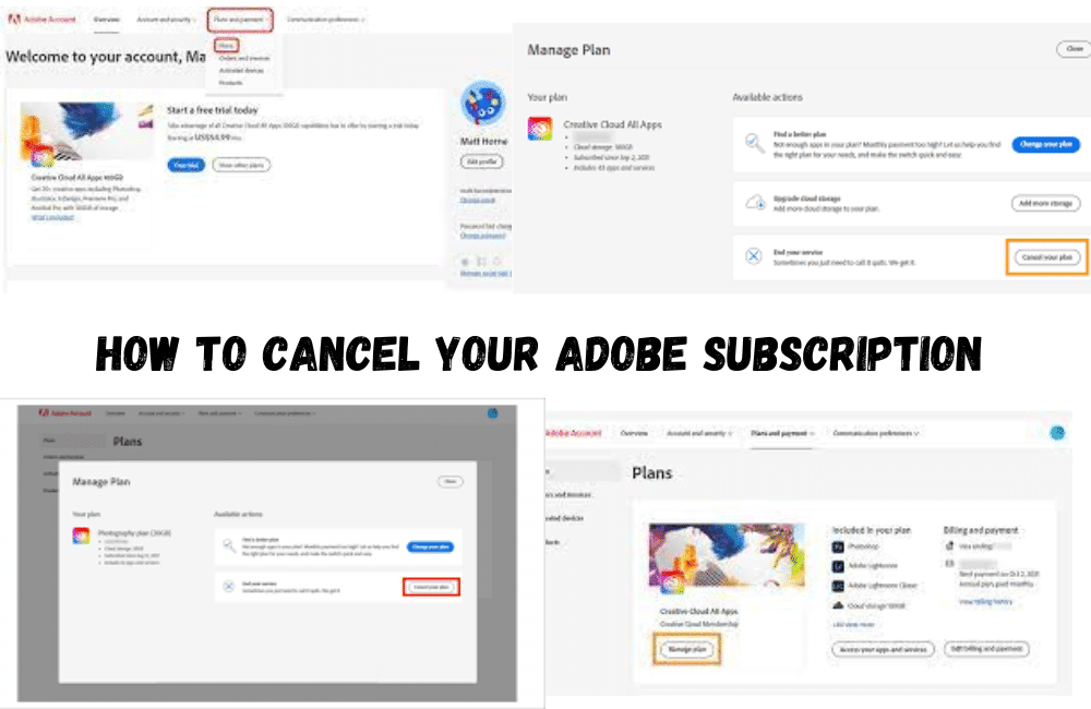 an illustration of a steps of How to Cancel Your Adobe Subscription.