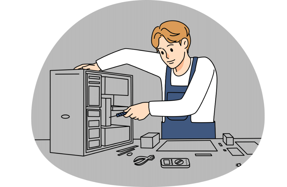 an illustration of a man is Upgrading a RAM of a gaming laptop.