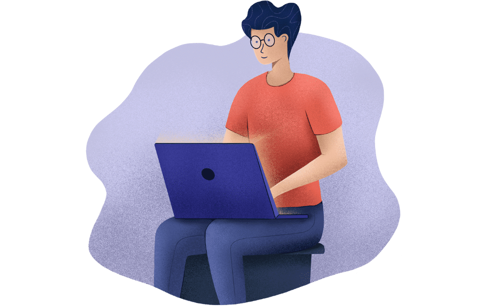 an illustration of a person using a gaming laptop as a regular laptop.