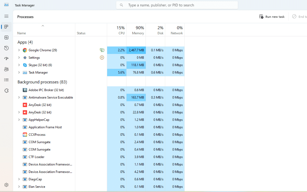 an illustration of a task manager to close unnecessary programs and processes.