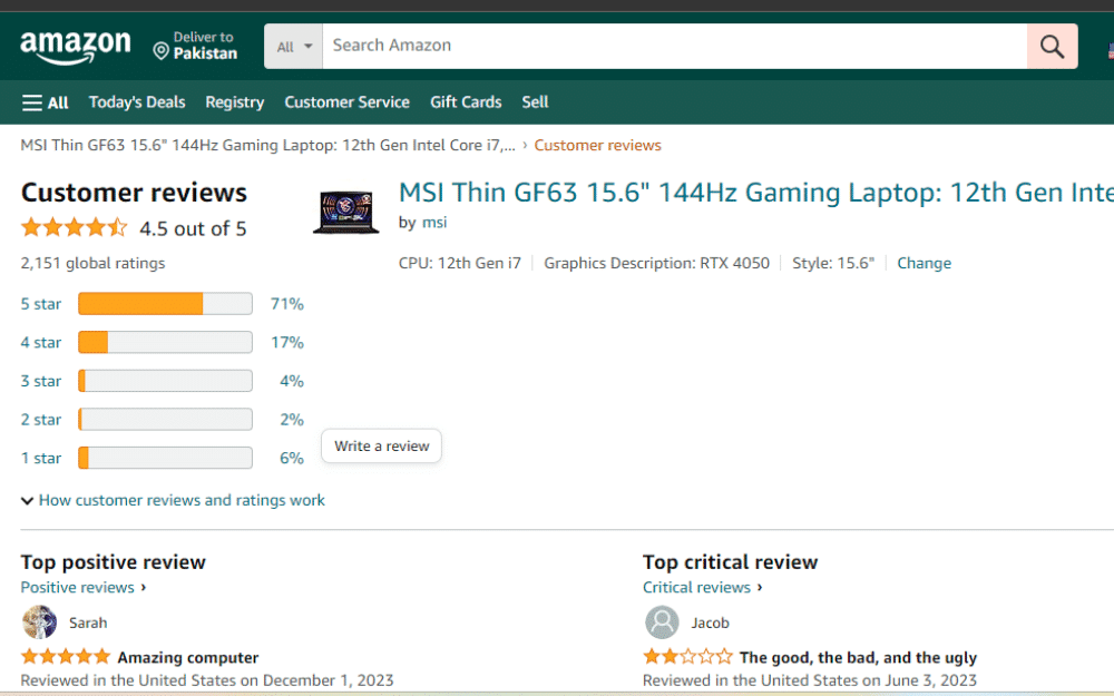 Review of MSI Thin GF63 15.6" 144Hz Gaming Laptop
